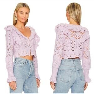 Free People Lavender Avery Crochet Cardi Cardigan Cropped Ruffled S